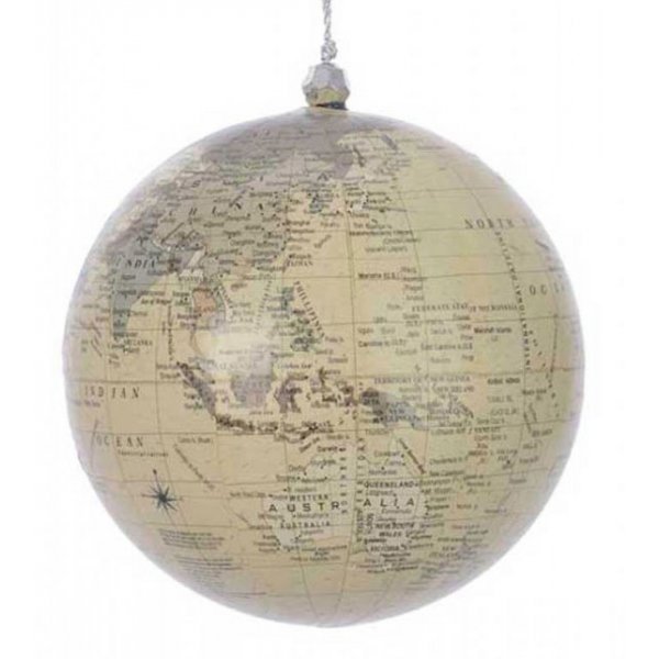 Χριστουγεννιάτικη Μπάλα Μπεζ, με το Χάρτη της Γης (10cm)